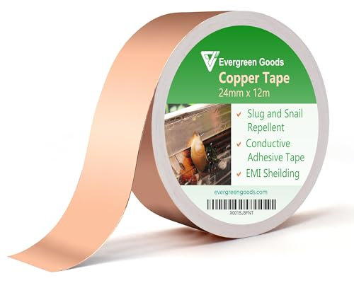 EVG Kupfer Schneckenabwehrband 24mm x 12m (2 Rollen) Selbstklebendes Kupferband gegen Schnecken Wetterfester, chemiefreier Schutz für Beete, Blumentöpfe & Pflanzen