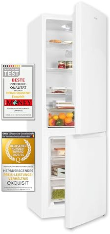 Exquisit 315 L Kühl-Gefrierkombination - Freistehend - 185 cm - Weiß | Großer Gefrierschrank Kombi mit 219 L Kühlen & 96 L Gefrieren, Türanschlag Wechselbar, 60 cm Breite, Stromsparender