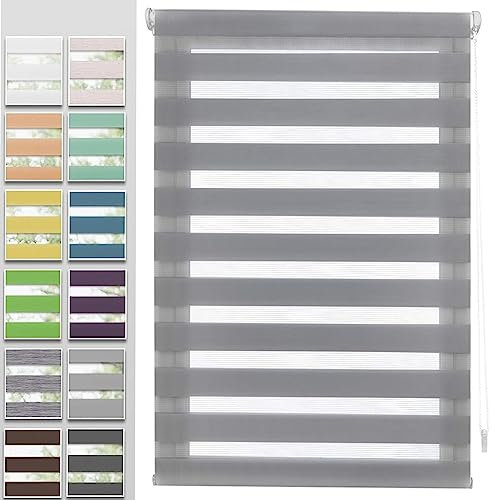 Dachfenster Rollo Verdunkelungsrollo, 115x280cm Dachfenster Verdunkelung Sonnenschutz Rollo für Fenster, Zebrarollo Seitenzugrollo mit Bohren Klemmfix für Fenster, Hellgrau
