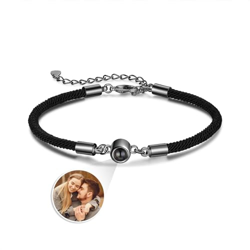lorajewel Personalisierte Armbänder mit Foto Initialen Armband mit Bild für Herren Damen Paar Geschenk für Vatertag Weihnachten Valentinstag