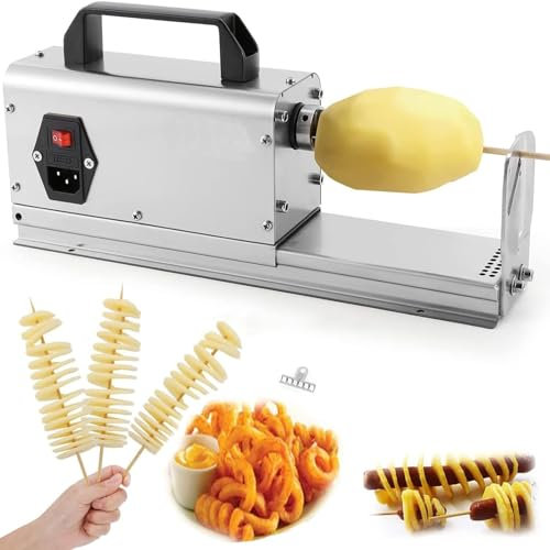 Amhuui Trancheuse Pommes Terre Commerciale, Trancheuse Fruits Et Légumes, Coupe-pommes Terre Électrique Tornado En Spirale, Trancheuse Pommes Terre Torsadée 200 Tr/min En Acier Inoxydable