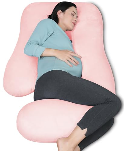 MOON PARK Pregnancy Pillows for Sleeping - U Shaped Full Body Maternity Pillow with Removable Cover - Support for Back, Legs, Belly, Hips - 57 Inch Pregnancy Pillow for Women - Pink