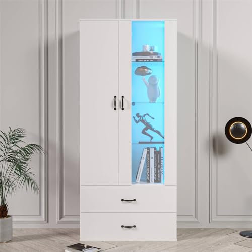 Tcewhhy Exquisite Und Luxuriöse Weiße Led-beleuchtete Vitrine Mit Tür-bücherregal, Mehrzweckaufbewahrung, Langlebig, Geeignet Für Wohn- Und Schlafzimmer(Color:59.5 * 35 * 182)