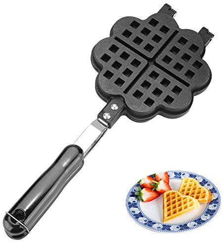 SmPinnaA Waffle Maker Nonstick Pan Aluminum Alloy Heart Shape Mould Baking Tray DIY Cake Mold for Kitchen Breakfast, Gas Heating