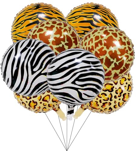 DazzJoy 12 Stück Dschungel Deko Geburtstag Luftballon Tiere Ballons mit Leopardenmuster, Zebramuster, Hirschmuster, Tigermuster, Waldtiere Geburtstag Deko Luftballons, Dschungel Folienballon Tiere