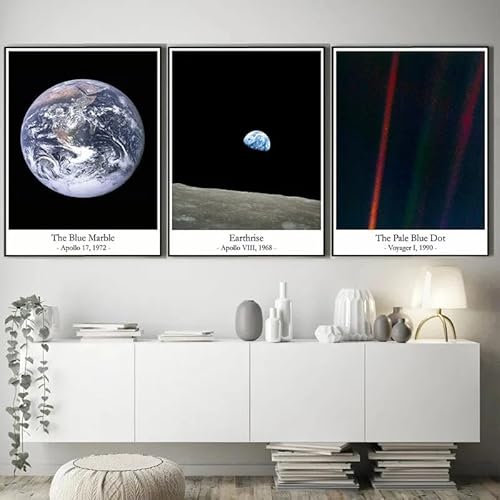SHINERING Der Blassblaue Punkt Earthrise Leinwandbild, Blaue Marmorfotos, Erde, Poster, Weltraumdruck, Astronomie, Wissenschaft, Wandkunst, Raumdekor 50Cmx70Cmx3Pcs Kein Rahmen