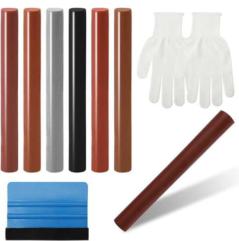 6 bastoncini di cera per riparazione del legno bastoncini di cera da 11 cm con raschietto kit di riparazione per pavimenti in laminato pastelli a cera per graffi fori pavimenti laminati