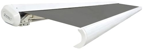 INTELROLL INT500 Full Cassette Retractable Awning Canopy 3m x 2.5m/9.10ft x 8.2ft For Garden Patio or Shop Front LED + Remote Control White Frame with Acrylic Fabric 320gsm in Shadow Grey
