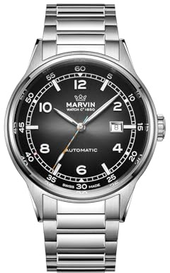 marvin Schweizer Klassische Armbanduhr mit Automatikwerk Uhr Herren Saphirglas Zifferblatt Leuchtzeiger Wasserdicht Luxuriöses Geburtstagsgeschenk für Männer