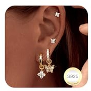 FIOROYAL Ohrringe Silber 925 Damen Ohrstecker Silber 925 Creolen Ohrringe für Mehrere Ohrlöcher Hypoallergene 14K Vergoldet Silber Goldene Ohrringe für Helix Tragus Piercing Ohr GSUN