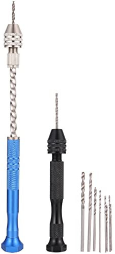 Housoutil Brocas De Resina y Mini Taladros Manuales De Acero Negro 12 Piezas Para Joyería, Bricolaje y Tallado, Herramientas Compactas Para Trabajos Precisos y Delicados, Fácil Transporte