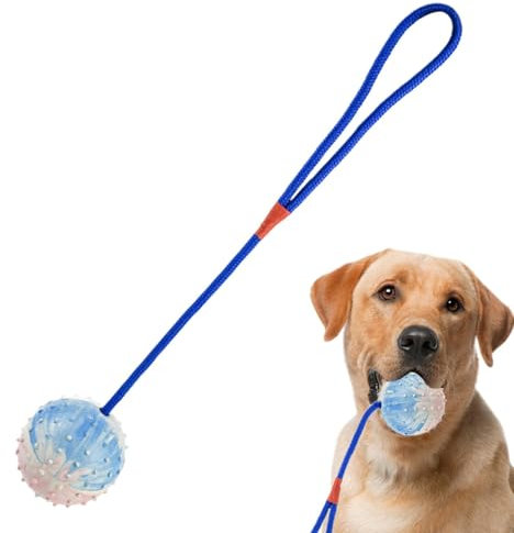 Hunde-Seilball – integriertes, starkes Hundespielzeug zum Zerren, bissfest, stabiler Gummi-Trainingsballwerfer, quietschendes Zerr-Kauspielzeug | Seil-Hundeball zur Erhaltung sauberer Zähne und