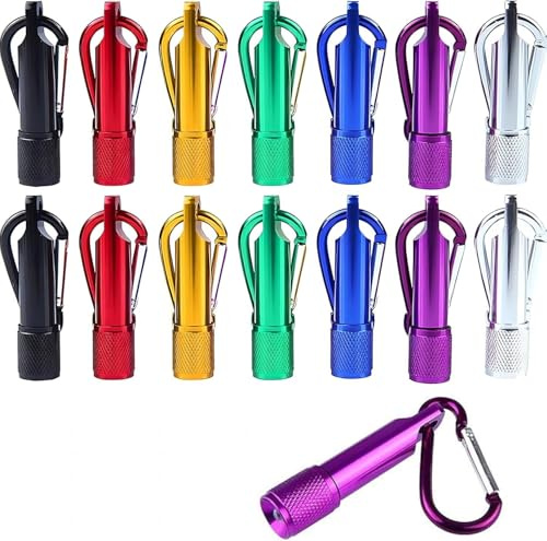 SHUNNBUY 14Pcs LED Flashlight Mini Torch Keyring Pocket Small Torches Light with Batteries Included for Camping Hiking Traveling Cycling Outdoors (7 Colour)