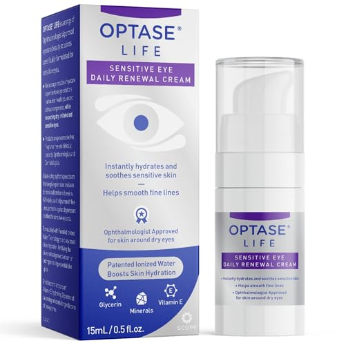 Optase Life Sensitive ögonkräm för daglig förnyelse – omedelbart återfuktande och lugnande ögonkräm, med joniserat vatten, glycerin och E-vitamin – lämplig för hudvård runt torra ögon – 15 ml