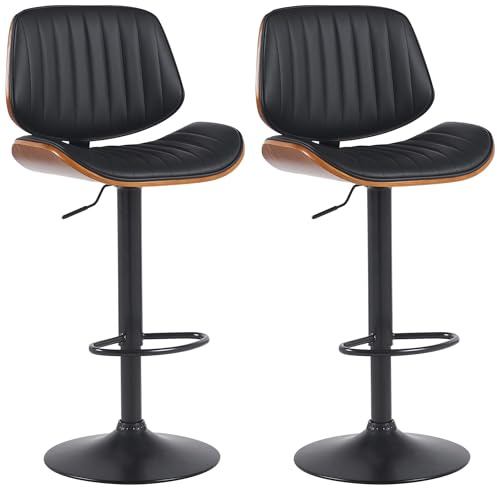 CLP 2er Set Barhocker Clawson Kunstlederbezug I Barstuhl mit Bugholzrahmen höhenverstellbar und drehbar I mit Rückenlehne und Fußstütze - Farbe walnuss/schwarz Gestell Farbe schwarz