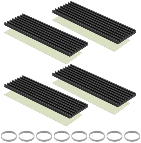 4 Pack NVME Heatsink Cooler M.2 SSD Heatsink for NVME SATA 2280 SSD PC/PS5/PS5 Aluminum Heat Sink Cooling Fin with Thermal Adhesive Tape and Cooler Conductive Silicone Pads 70x22x3mm Black