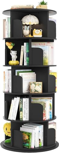 iSunirm Libreria Girevole,Scaffale Per Libreria Da Terra A 5 Livelli,Scaffale Portaoggetti per Bambini e Adulti,Stretto In Legno Per Camera Da Letto, Soggiorno,Nero