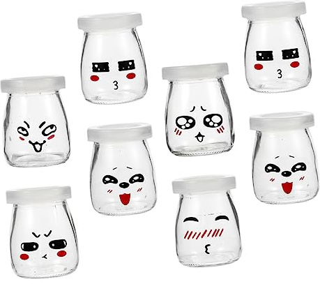 Luxshiny Lot De 8 Bouteilles En Verre Pour Pudding 150ml Couleurs Assorties, Contenants Transparents Réutilisables Pour Yaourt Et Gelée, Pour Conservation Et Dégustation à Domicile