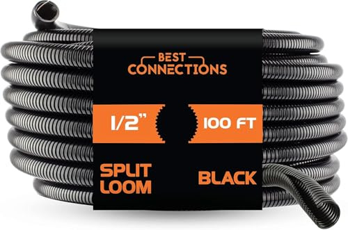 BEST CONNECTIONS Split Wire Loom Flex-Guard Convoluted Tubing Protective Split Cable Sleeves for Auto Home Industrial Electrical Wires Chemical Resistant Conduit Black (1/2 - 100ft)