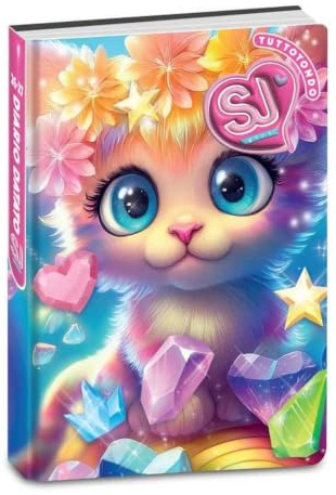 PRESTIGE & DELUXE Seven SJ Girl School Agenda för flickor, Dolce Gattina Animal Line Rose Rainbow Eyes 2025–2026, daterad F.to standard 20 x 15 cm + glitter nyckelring och flerfärgad penna