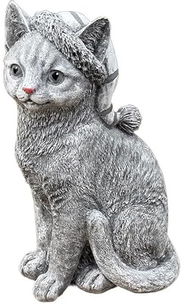 stoneandstyle Steinfigur Katze Schlafmütze frostfest Steinguss, 30 cm Höhe, Gewicht 5,6 kg