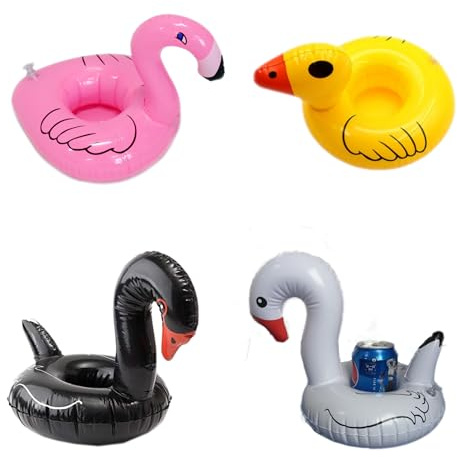 Bargain Wells Bird Pack – Flamingo, Duck & Swans Inflatable Drink Holders – Pool Bath Hot Tub Cup Float