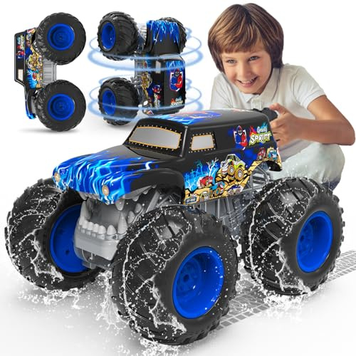 1:16 Fjärrstyrd Monster Truck, 2,4 GHz för Barn från 4 År - Amfibiefordon med Lysdioder, Wheelies, Står på Hjul, 360° Rotationer - RC Bil för Pojkar och Flickor
