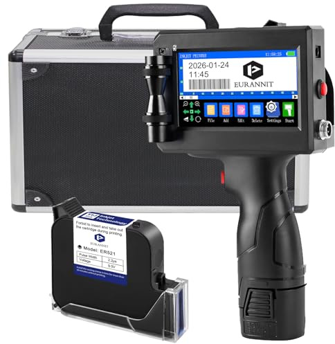 Eurannit Impresora de inyección de tinta portátil de 25,4 mm E15-1, pistola de impresora de inyección de tinta portátil con funda táctil LED de 4.3 pulgadas para texto, logotipo, fecha, número de lote