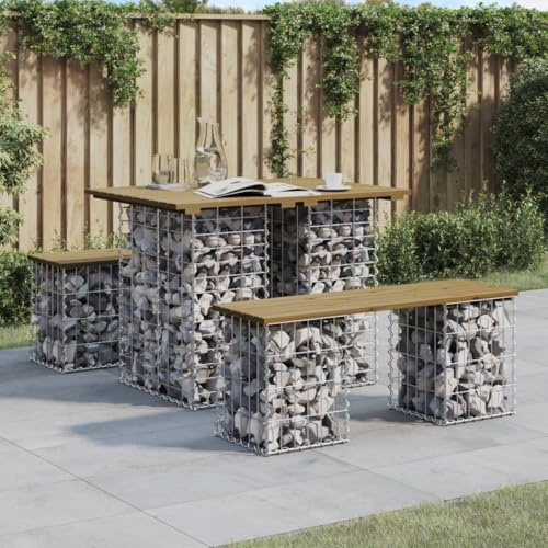 SKTQYQO Panca da Giardino Design Gabbione in Legno di Pino Impregnato 100x70x72 cm con Base in Acciaio Zincato Stabile per Esterni, Cortili e Patio, Ideale per Spazi Compatti