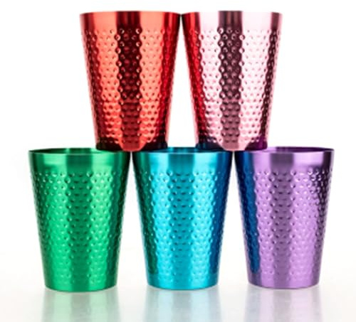 Haofy Vasos de Aluminio de Calidad Alimentaria, Vasos para Beber de Estilo Vintage Martillados a Mano con Tapa a Prueba de Fugas para Cerveza, Cócteles, Bebidas Frías, Picnics para (5PCS)