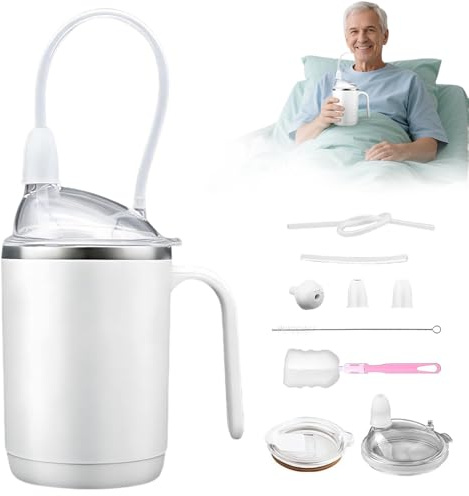 BIZOI Adult Sippy Cups for The Elderly Non Spill, 4 in 1 Adult Sippy Proof Cup, 450ml Anti Choke Spill Proof Cups with Lid and 30cm Straw, Beakers for Elderly for Disabled Adults Drinking Aids