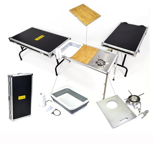 Campingküche Faltbar Mit Spüle und Herd, Camping Box, Camping Tisch, Camping Möbel, Camping Set, Outdoor Küche für 6-10 Personen