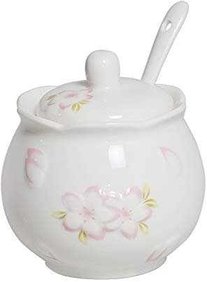 Sucrier rose en céramique avec couvercle et cuillère pour la maison et la cuisine 245 ml sugar-bowls blanc