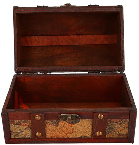 Hilitand Cassa del Tesoro del Pirata Vintage Fatto a Mano Decorativo Scatola di Legno gingillo Gioielli Decorazione della casa(Map)