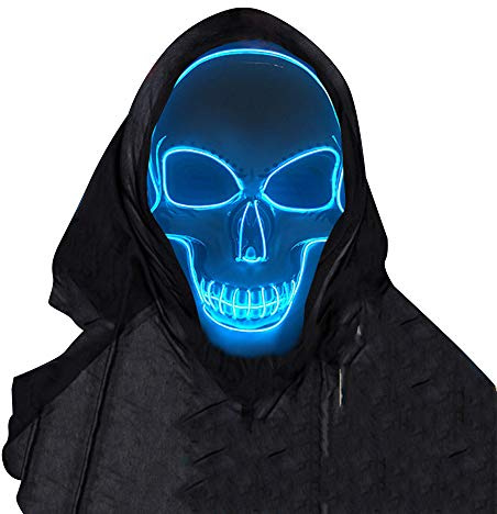 SOUTHSKY LED Maske Leuchtend Schädel Maske mit Led Licht Totenkopf Masken Vollmaske Neon Lichter Blinker EL Glowing 3 Modes Für Halloween Kostüm Cosplay Party