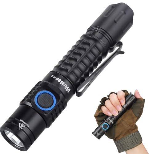 Wurkkos FC12 Taktische Taschenlampe, 2000 Lumen Taschenlampe LED Aufladbar, Licht Leuchtweite 345m, SFT40 Mini Taschenlampe mit Schwarzen Taktischen Schalter, IPX8 Wasserdicht