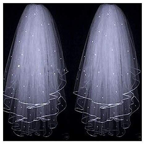 TGRTY Braut Hochzeitsschleier Weiß Elfenbein DREI Schichten Band-Rand-Brautschleier mit Perlen Kurz 3 Ebenen Braut Wunderschöner Brauttüll (Color : White, Item Length : 75cm)