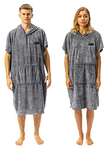 MWTA Surf Poncho for Men & Women with Hood, Quick Dry 80% Microfiber Polyester Changing Robe Beach Towel W/Outside Pocket - Outdoor, Surfing, Swimming, Bathing, Travelling, Camping, Pool (Gray)…