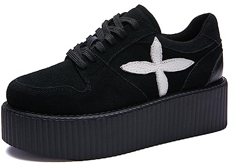 RoseG Chaussures creepers plates à lacets en daim pour femme, blanc fleur, 40 EU