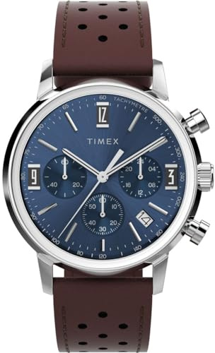 Timex Marlin - Orologio cronografo da uomo con cinturino in pelle, Blu, Bracciale