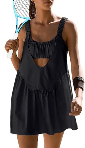 Sexyasasii Womens Black Tennis Dress with Built in Shorts and Bra Pockets Casual Summer Workout Golf Dresses Athletic Outfits for Running
