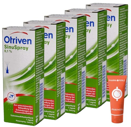 Otriven SinuSpray Nasenspray abschwellend bei Schnupfen und verstopfter Nase, Entzündungen der Nasennebenhöhlen, mentholfrisch I mit give-away von Pharma Perle (SinuSpray 5 x 10ml)