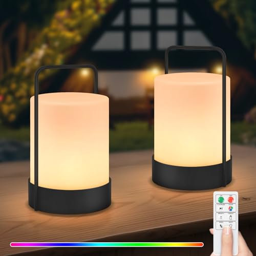MALUX LED Akku Outdoor-Lampe 2er-Pack kabellos-tragbar Metall-Basis Tischleuchte Außen USB-C aufladbar dimmbare LED Tischlampe mit RGB & warmweiß (3000K) IP44 für Bar/BBQ/Camping/Garten/Terrasse