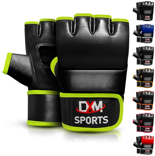 DXM SPORTS MMA Gloves for Men & Women, Martial Arts Bag Gloves, Kickboxing Gloves with Open Palms, Boxing Gloves for Punching Bag, Sparring, Muay Thai, MMA (Green, L)