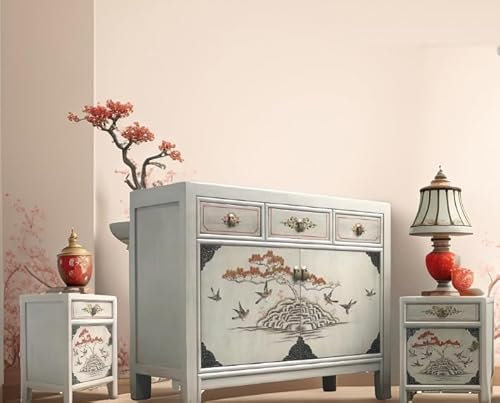 Opel utomhus kinesiska möbler kombination set 3 delar asiatiska möbler vardagsrum vintage ljusgrå byrå skåp bröllopsskåp sängbord nattbord nattbord nattkonsoler orientalisk asiatisk
