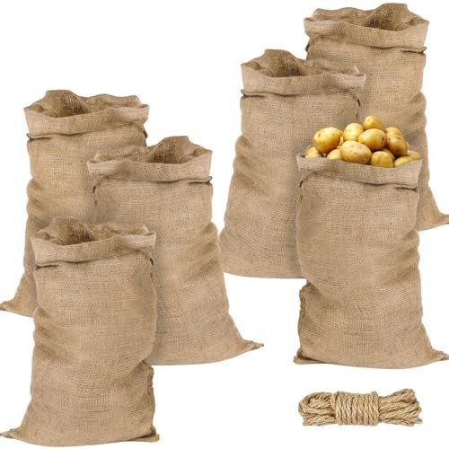 Vleuexe Juego de sacos de yute de 105 x 60 cm, universal, capacidad de carga de 50 kg, saco de yute para plantas, sacos de patatas de 100% yute, saco de yute, resistente (6, talla única)