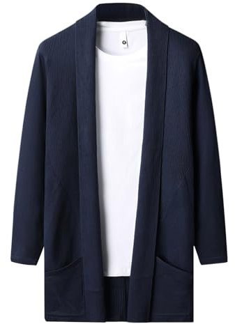 Rrongwn Kimono Cardigan Hombre Ropa Tradicional Japonesa Slim Fit Cárdigan Noragi Chaqueta Yukata Abrigo Haori Monocolor Japón Happi Kimono Camisas Sueltas Mangas 3/4 Chaqueta Cardigan Chaqueta,