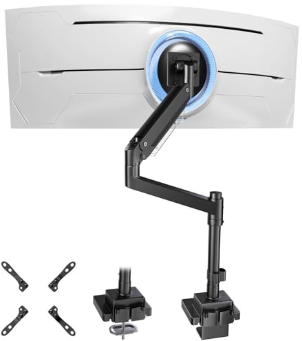 Monitor Halterung für 24-57 Zoll Bildschirm bis 27 kg | Robuster Gasfeder Bildschirmhalterung mit Stange Für Flach & Curved,Bildschirm mit Kabelmanagement,VESA 75/100/200mm