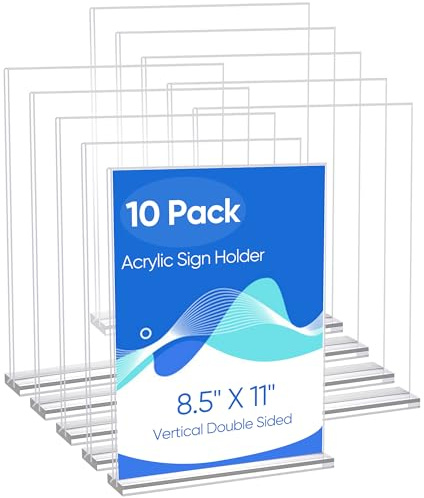 ZongXing acrylic sign holder 8.5 x 11 Paper Stand 10 Pack Clear Double Side T Shape Acrylic Table Signs for Displaying, Flyer Holder Paper Card Holder for Office Business Store Mall Restaurants