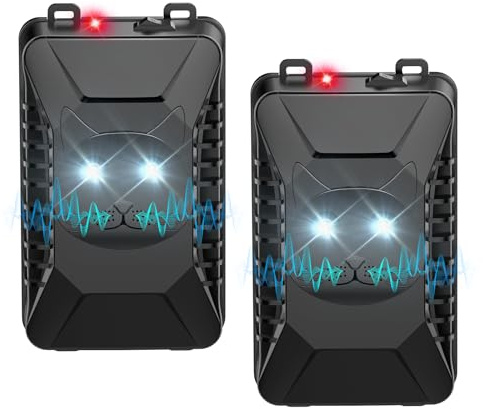BORHOOD Lot de 2 répulsifs anti-rongeurs à ultrasons avec lumière stroboscopique, alimentation par piles pour garder les souris loin des moteurs de voiture, à l'extérieur, dans une chambre, à